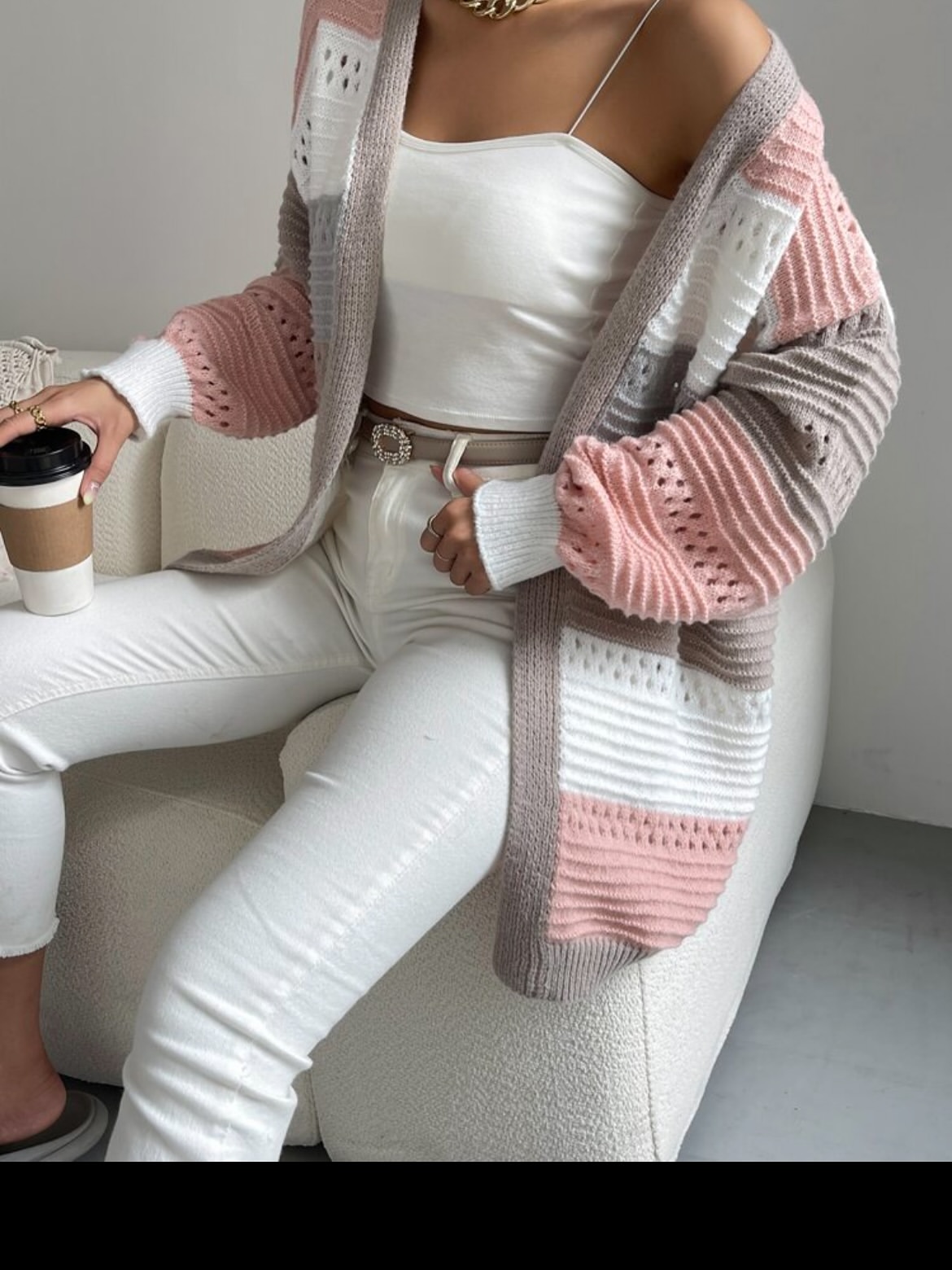 Block Color Knitted Cardigan