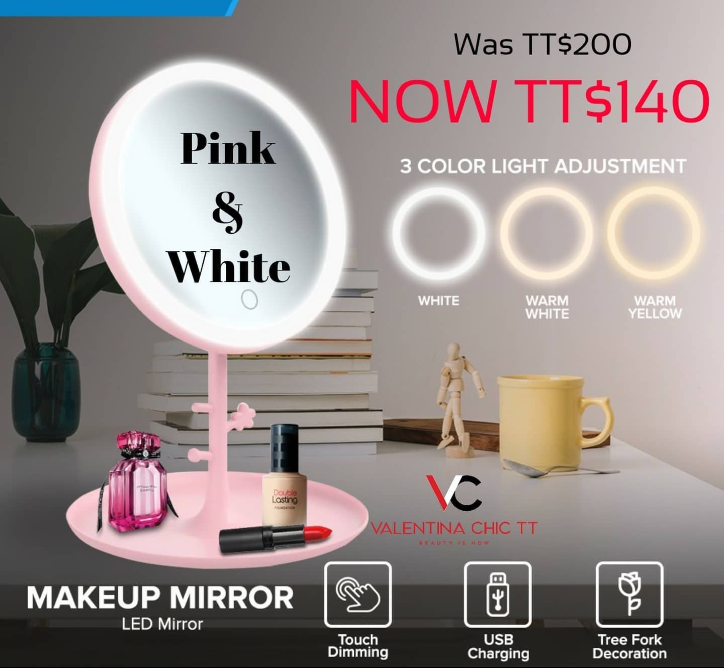 LED Makeup Vanity Mirror PINK