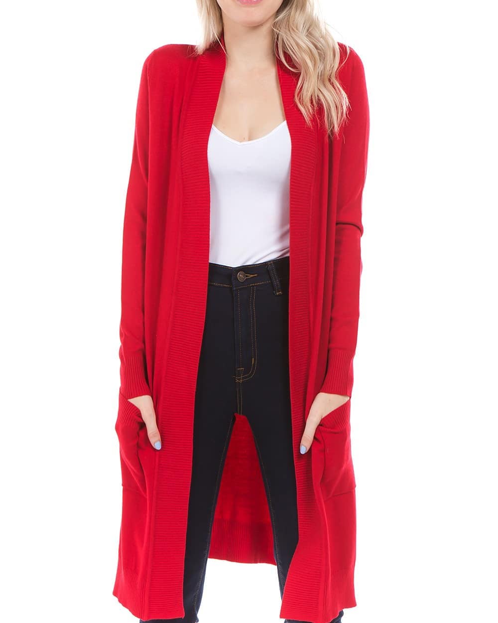 Knee Length Cardigan Red